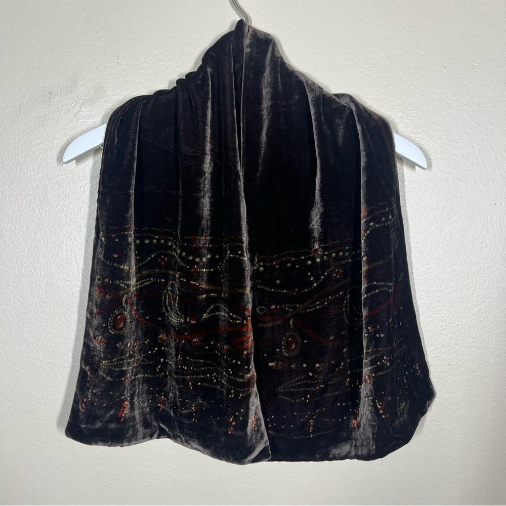 Longchamp Rectangle Brown Crushed Velvet silk blend made in Italy scarf